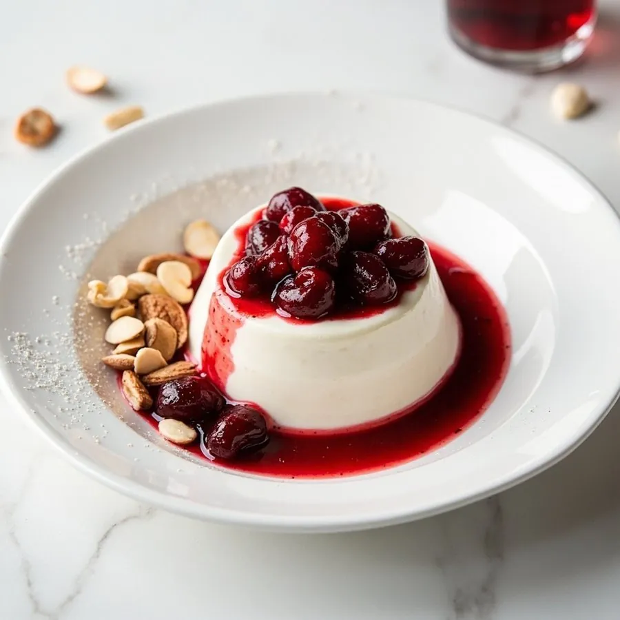 Panna cotta de yogur con cerezas