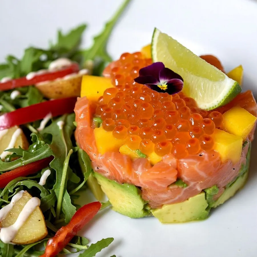 Tartar de salmón y aguacate con mango